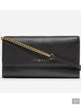 Cole Haan Black Leather Wallet with Gold Chain Strap Grand Series Wallet